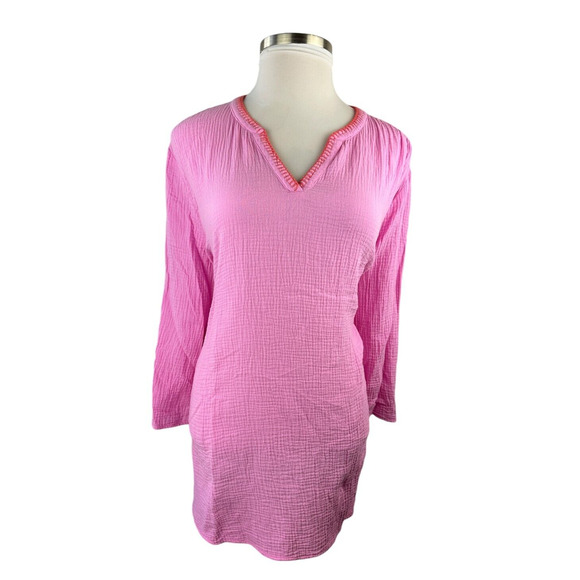 Belle Beach by Kim Gravel Cotton Gauze Color Crush Whipstitch Top Plus Size 4X - Picture 2 of 11